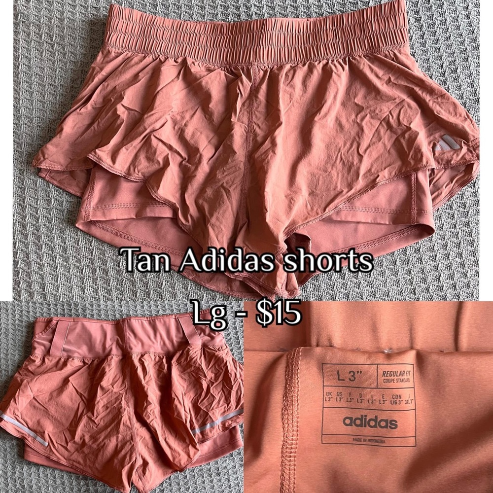 Adidas Tan Athletic Shorts with Elastic Waistband